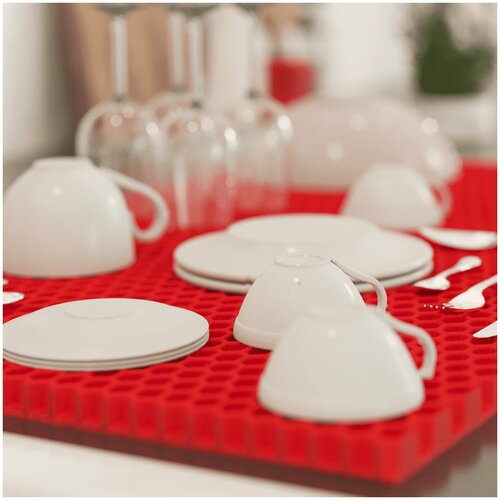 Коврик для сушки посуды, 70 см х 50 см х 1 см, 1 шт Красный