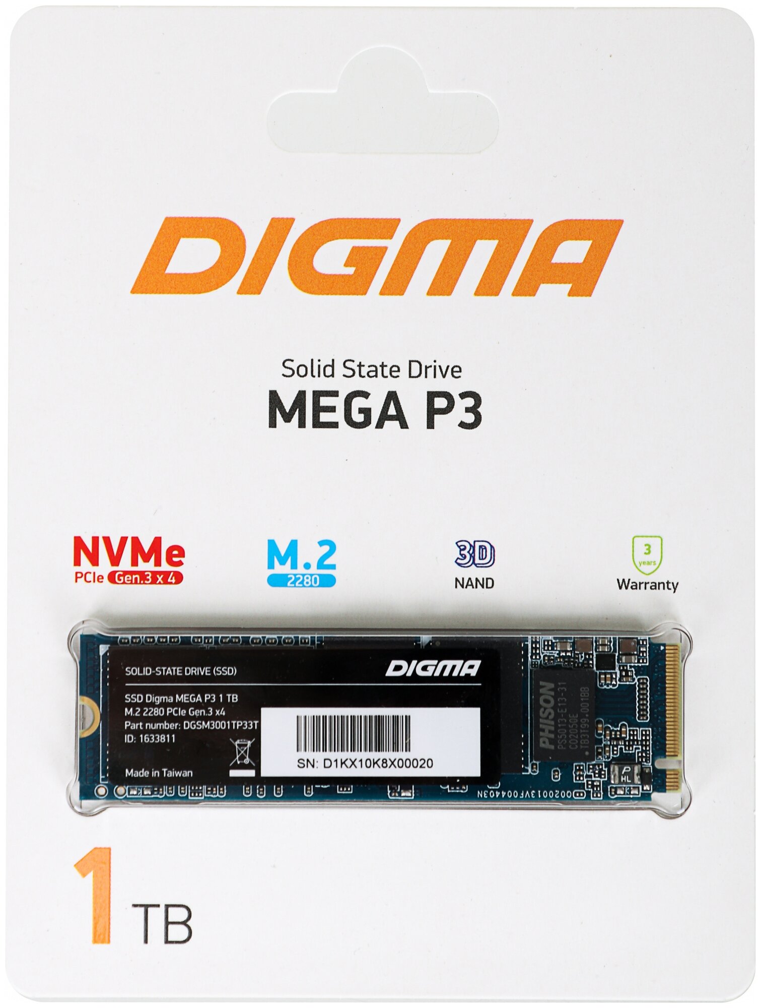 Твердотельный накопитель Digma Mega P3 1Tb PCI-E x4 DGSM3001TP33T - фото №2