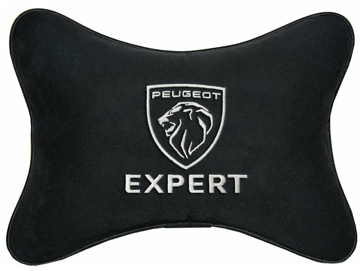 Автомобильная подушка на подголовник алькантара Black c логотипом автомобиля PEUGEOT EXPERT