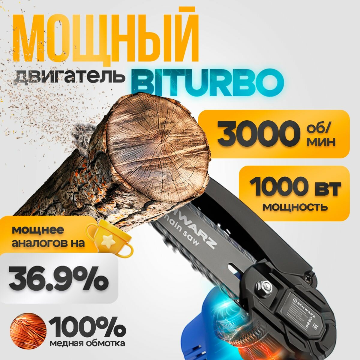 Аккумуляторная мини пила с 2 мощными акб, 3000 об/мин, с защитой от случайного включения, перчатки и очки в подарок — фото 1