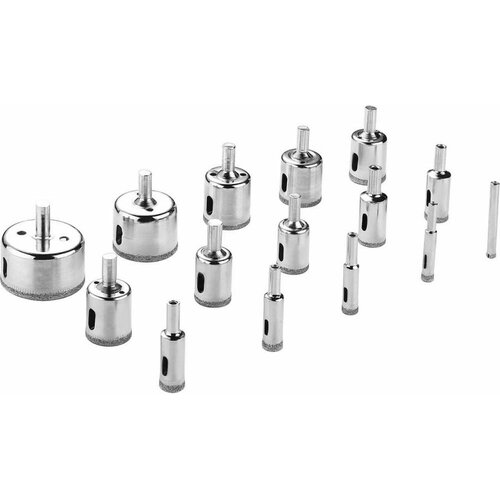 Набор алмазных коронок по стеклу и керамике Deko DHS01 15pcs Diamond Bit Glass 6-50мм 065-0541 1260₽
