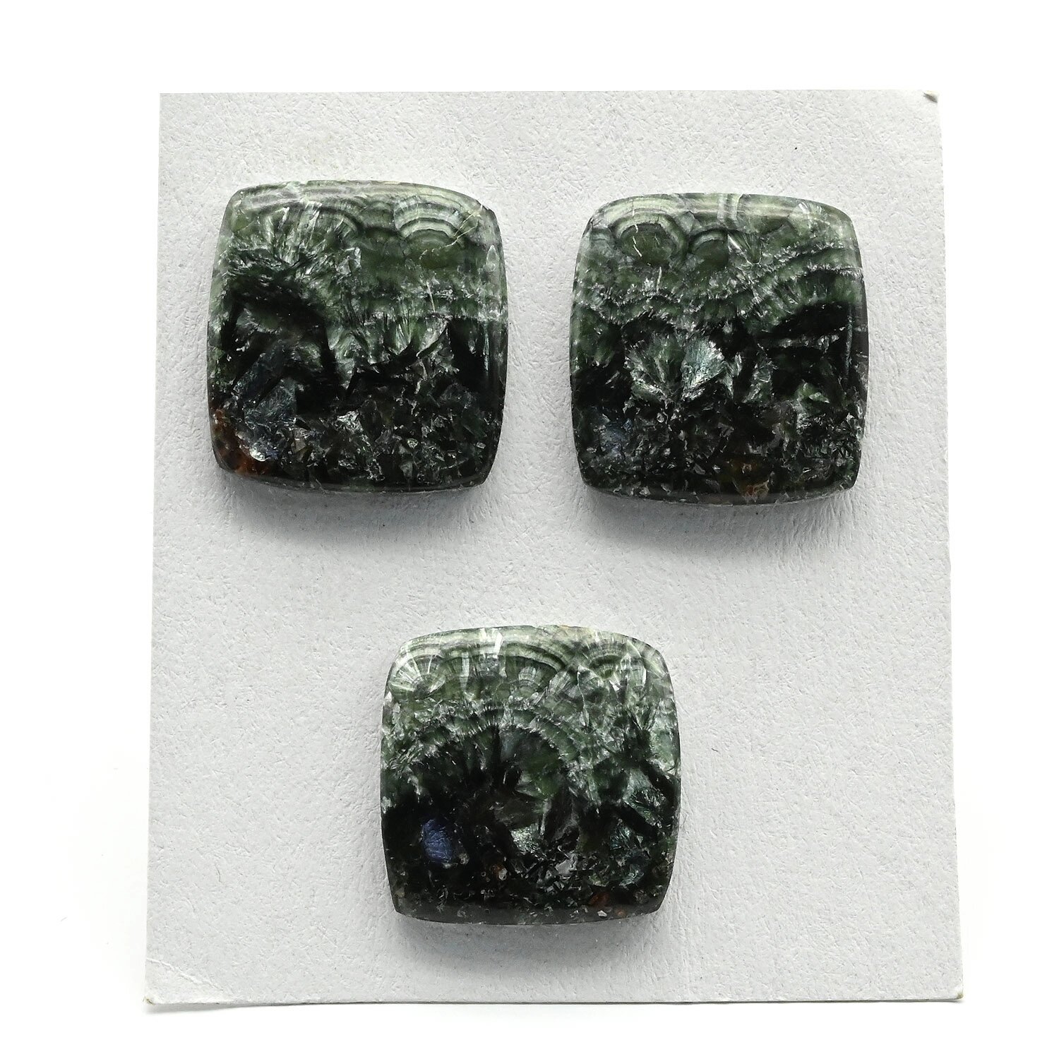 Кабошоны из камня серафинит форма прямоугольник, комплект тройка