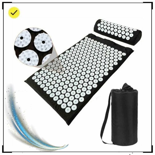 Аппликатор Кузнецова массажный коврик для спины, шеи, ног/Массажный валик, игольчатый коврик, акупунктурный/Черный/размер 66x42x3 см/0.57 кг/1 шт