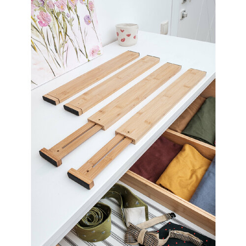 Разделители для ящика раздвижные из бамбука, 4 шт