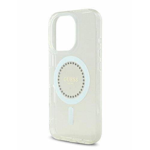 Guess для iPhone 16 Pro чехол PC/TPU Diamond Rhinestone Circle Hard White (MagSafe) белый
