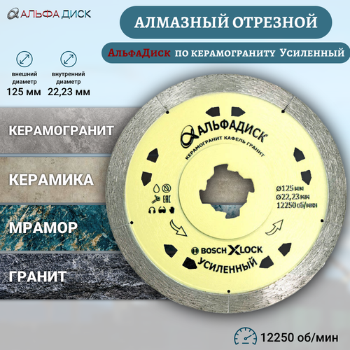 Алмазный отрезной Альфа Диск по керамограниту и граниту Усиленный 125 мм XLOCK