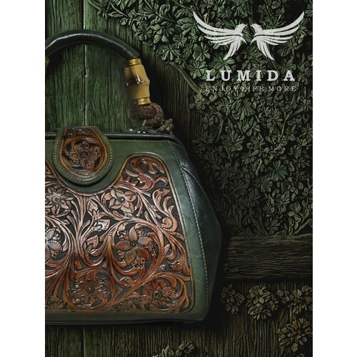 фото Сумка саквояж lumida, фактура матовая, гладкая, рельефная, тиснение, зеленый