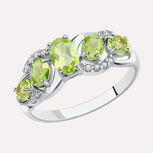 Изображение товара Кольцо, серебро, 925 проба, родирование, хризолит, фианит