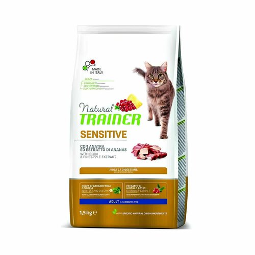 Корм Natural Trainer Sensitive для кошек с чувствительным пищеварением, утка/Ананас 1,5 кг