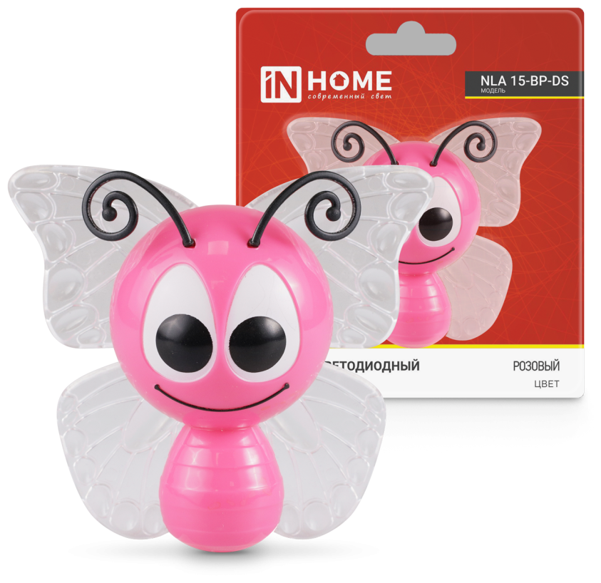 фото Ночник светодиодный NLA 15-BP-DS бабочка розовая с датчиком освещения 230В IN HOME