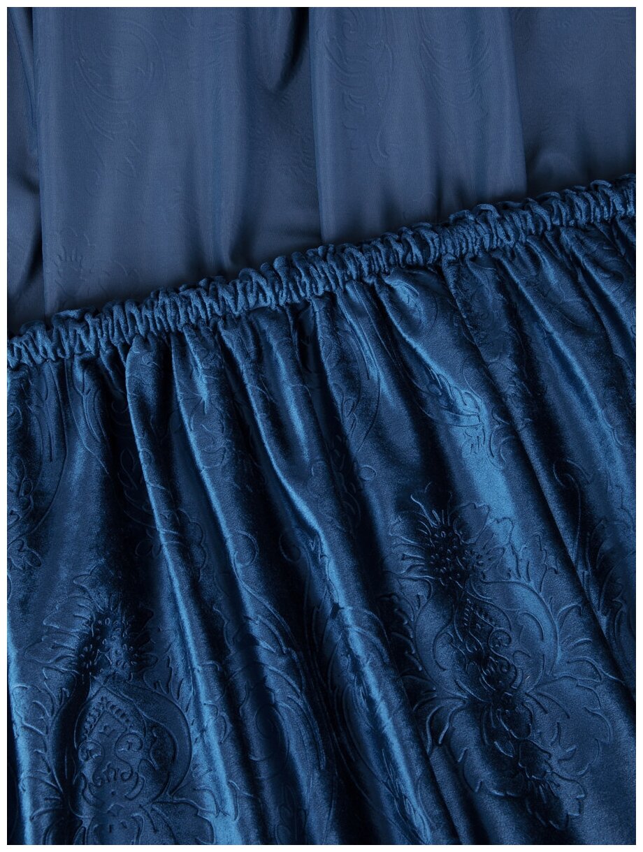 Портьера ТД Текстиль бархат Корона с тиснением ширина 200см, высота 270см, цвет синий - фотография № 6