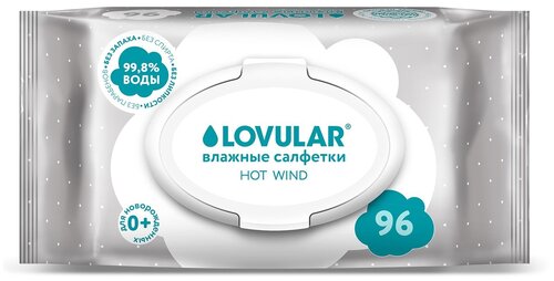 Влажные салфетки LOVULAR Hot Wind, пластиковая крышка, 96 шт., 1 уп.