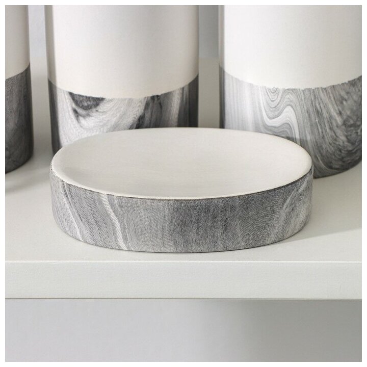 Набор аксессуаров для ванной комнаты SAVANNA Stone gray, 4 предмета (дозатор для мыла 390 мл, 2 стакана, мыльница), цвет белый