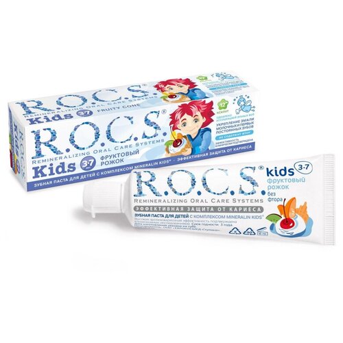 Зубная паста R.O.C.S. для детей, Фруктовый рожок, без фтора, 45 гр (03-01-017)