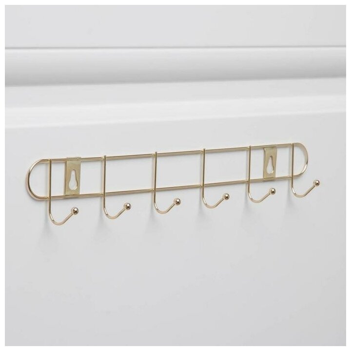 фото Вешалка настенная на 6 крючков Доляна "Лайт", 35x5x4 см, цвет золотой