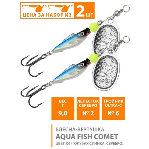 Блесна вертушка для рыбалки AQUA Fish Comet-2 9g цвет 06 2шт