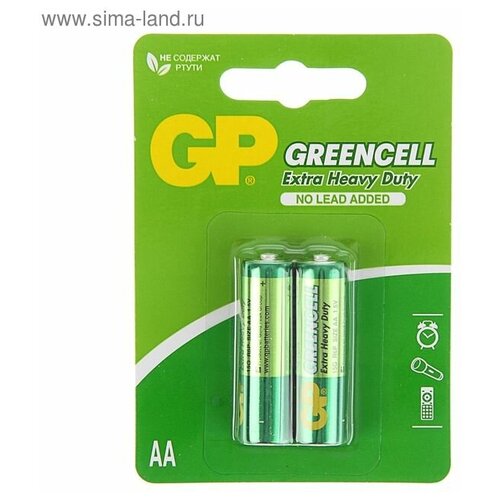 Батарейка солевая GP Greencell Extra Heavy Duty, AA, R6-2BL, 1.5В, блистер, 2 шт. батарейки gp батарейка солевая gp greencell extra heavy duty aa r6 2bl 1 5в блистер 2 шт