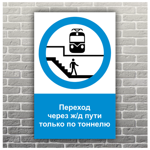 Знак безопасности "Переход через ж/д пути только по тоннелю" 700х450мм