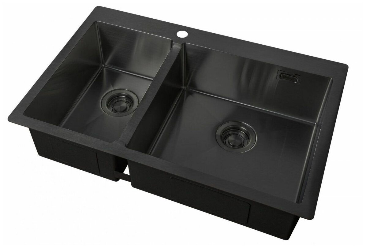 Мойка кухонная Zorg Light ZL R 780-2-510-R GRAFIT, графит черная, две чаши, основная справа, толщина 1,2 мм, PVD покрытие
