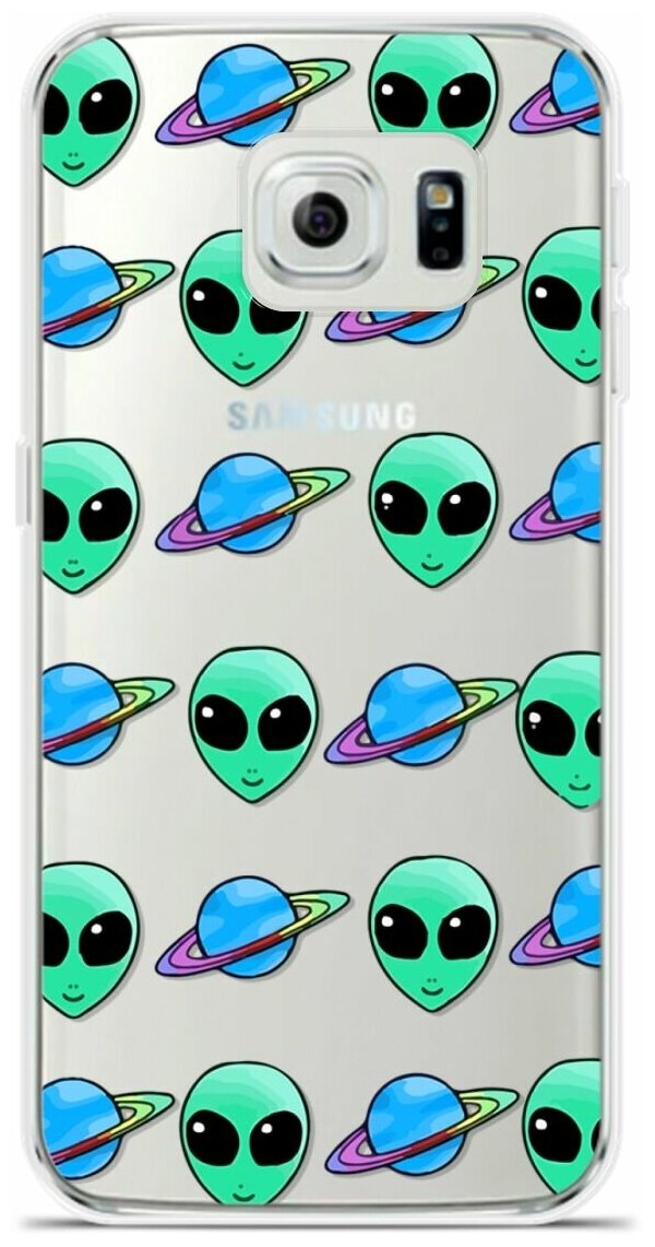 Силиконовый чехол на Samsung Galaxy S6 Edge Узор НЛО / для Самсунг Галакси С6 Эдж