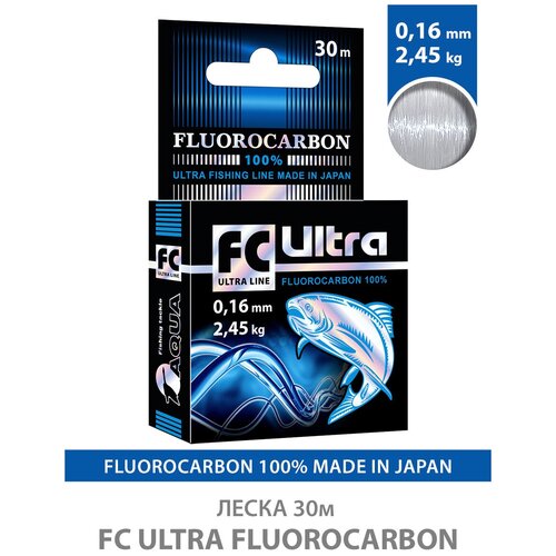 фото Флюорокарбоновая леска aqua fc ultra fluorocarbon d=0.16 мм, 30 м, 2.45 кг, прозрачный, 1 шт.