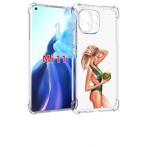 Чехол MyPads девушка-с-кокосом-в-зеленом-купальнике женский для Xiaomi Mi 11 (экран 6.81) задняя-панель-накладка-бампер