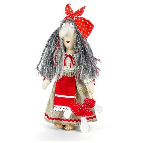фото Набор для изготовления игрушки из льна и хлопка с волосами из пряжи "баба яга", 21 см кукла перловка