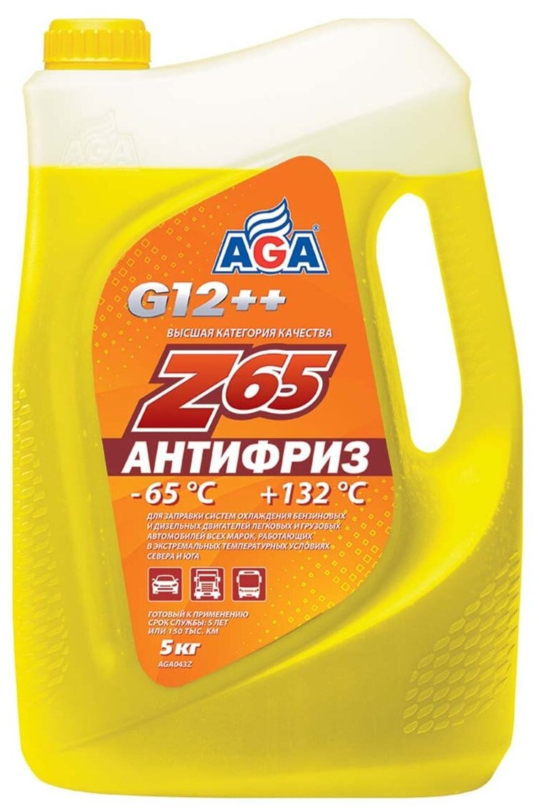 AGA AGA043Z Антифриз, готовый к применению, желтый, -65С, 5 кг, G-12++, AGA-Z65 - фотография № 1