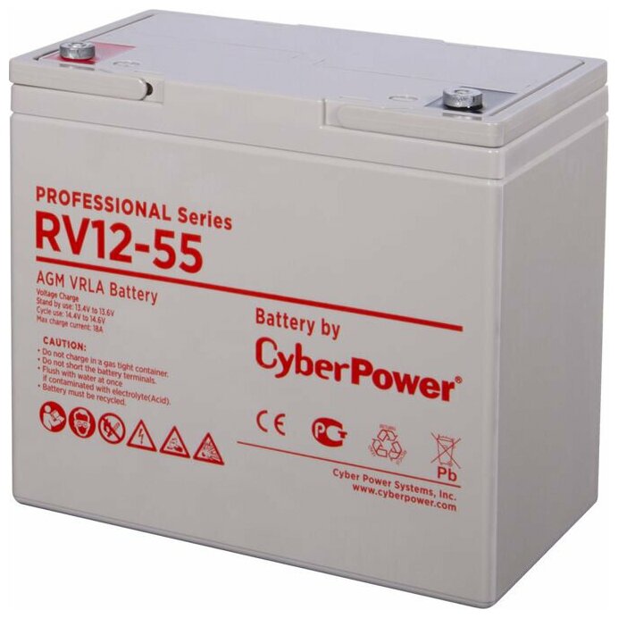 Battery CyberPower Professional series RV 12-55, voltage 12V, capacity (discharge 20 h) 60Ah, capacity (discharge 10 h) 55.6Ah, max. discharge current