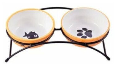 КерамикАрт миски на подставке для собак и кошек двойные 2x290 мл оранжевые - фотография № 3