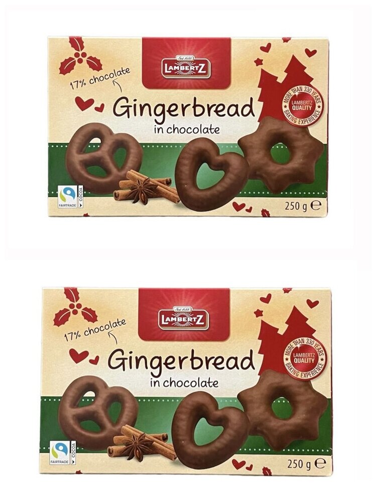 Пряники фигурные в темном шоколаде Lambertz Gingerbread, 2 шт по 250 г, Польша - фотография № 1