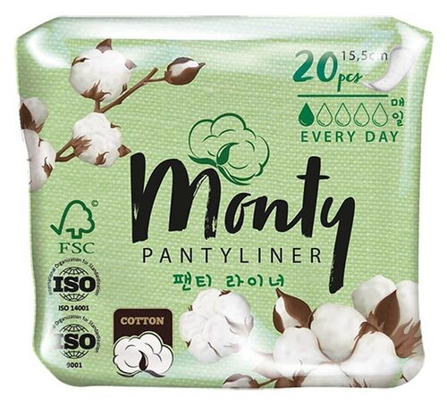 Monty прокладки ежедневные Pantyliner, 1 капля, 20 шт., белый