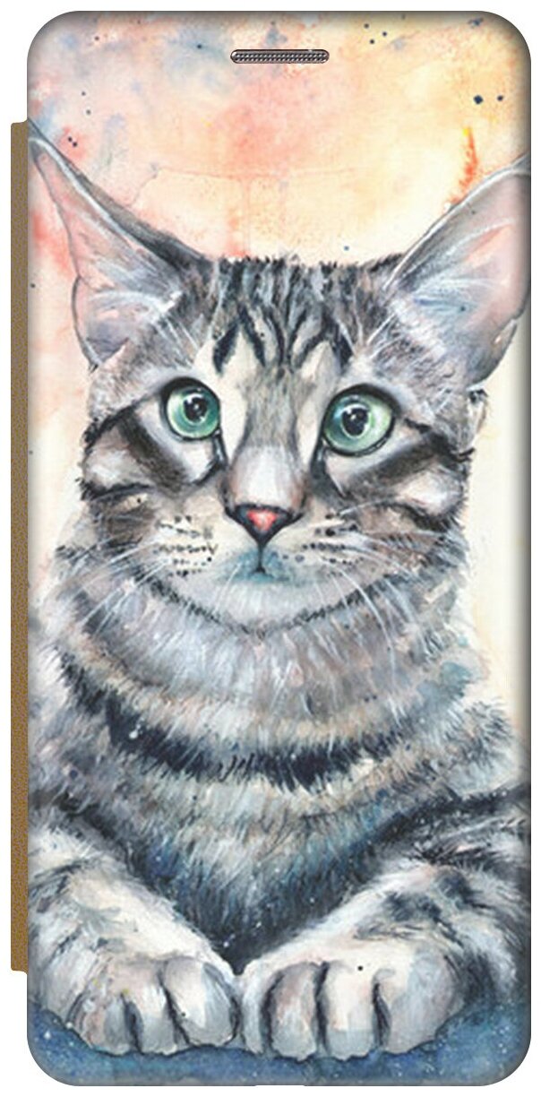 Чехол-книжка на Apple iPhone 6s / 6 / Эпл Айфон 6 / 6с с рисунком "Ушастый котик" золотой