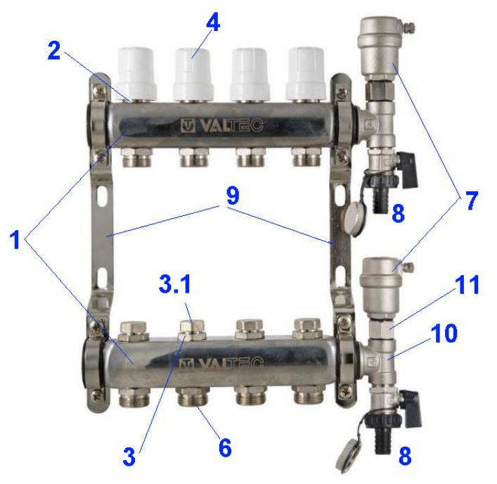 Коллекторная группа, 1"х4 выхода евроконус 3/4" из нерж. стали VALTEC VTc.588. EMNX.0604 - фотография № 10