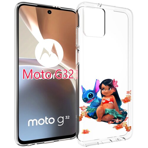 Чехол MyPads лила-и-стич детский для Motorola Moto G32 задняя-панель-накладка-бампер