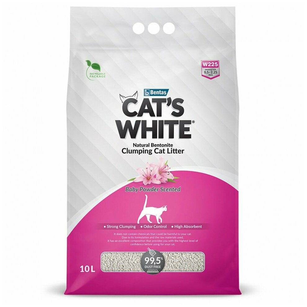 Наполнитель для кошачьего туалета Cat's White Baby Powder комкующийся с ароматом детской присыпки (10л)