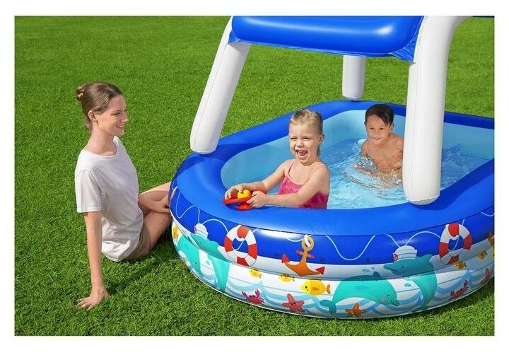 Бассейн надувной детский sea captain family pool, 213 x 155 x 132 см, с навесом, 54370 bestway - фотография № 4