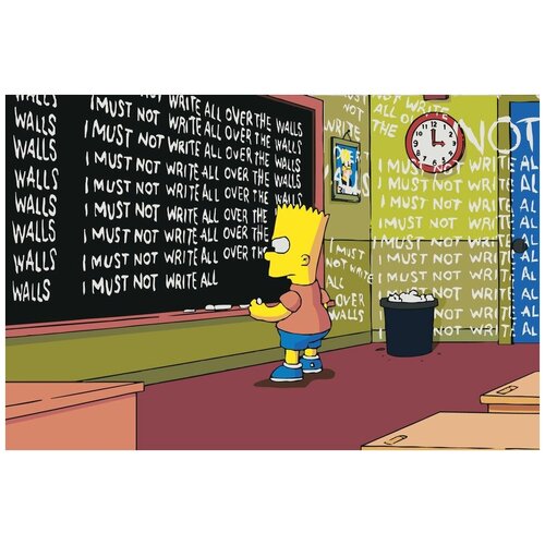 Картина по номерам на холсте на деревянном подрамнике Simpsons Симпсоны: Барт пишет на доске, Раскраска 40x60 см, Мультфильмы картина по номерам на холсте на деревянном подрамнике simpsons симпсоны семья на диване 2 раскраска 40x60 см мультфильмы