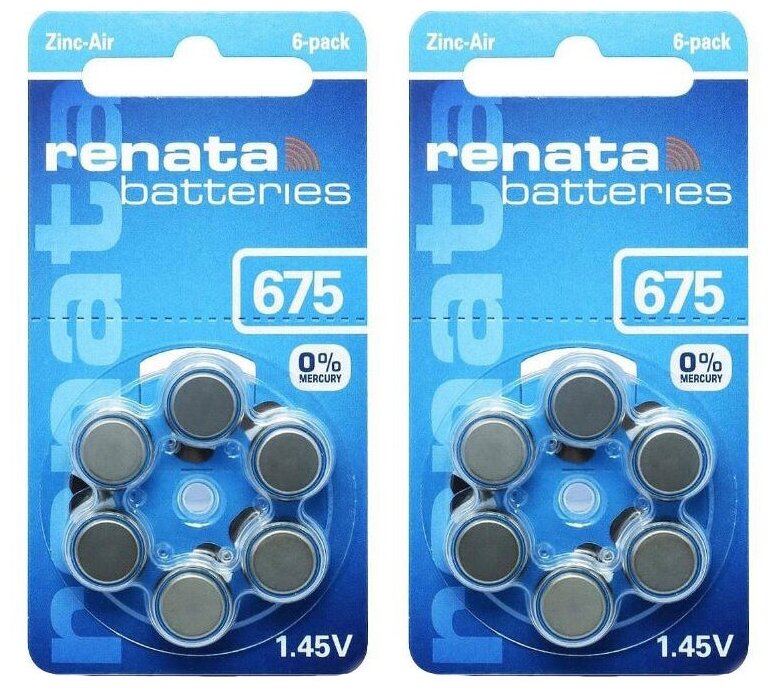 Батарейки для слуховых аппаратов Renata ZA675 12шт