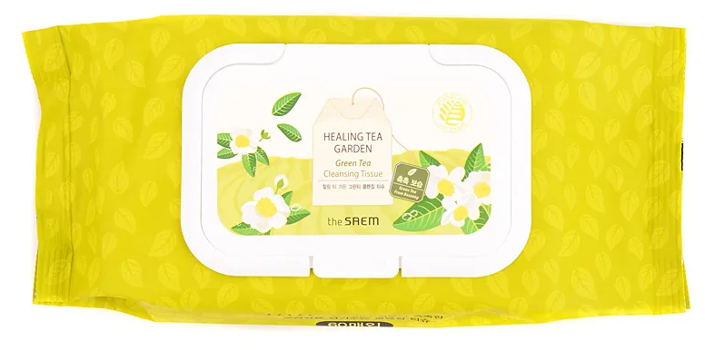 Салфетки косметические влажные с экстрактом зеленого чая The Saem Healing Tea Garden Green Tea Cleansing Tissue, 60 шт (СГ до 11.2024г.)