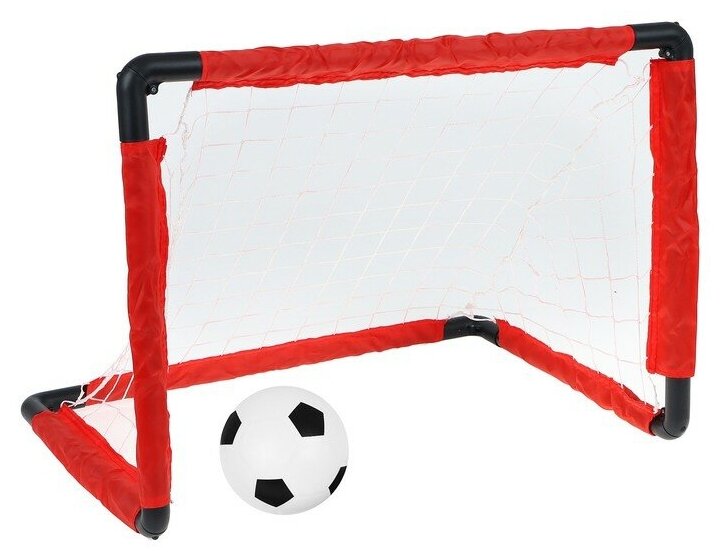 Ворота футбольные КНР сборные 64х47х47 см, с сеткой и мячом (7373177)