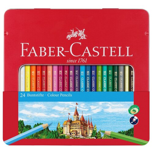 Карандаши цветные FABER-CASTELL, 24цв., заточен., метал. кор.