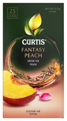 Чай зеленый в пакетиках CURTIS "Fantasy Peach" 25 пакетиков, c ароматом персика, лемонграссом и лепестками розы, мелколистовой - фотография № 19