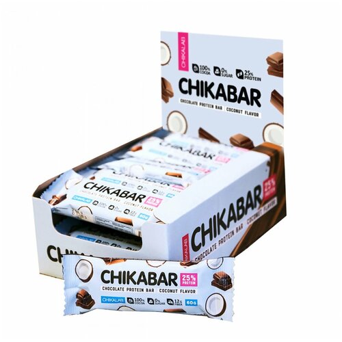 CHIKALAB Глазированный батончик CHIKABAR 60г (20шт коробка) (Кокос) батончик chikalab глазированный кокос 60г х 3шт