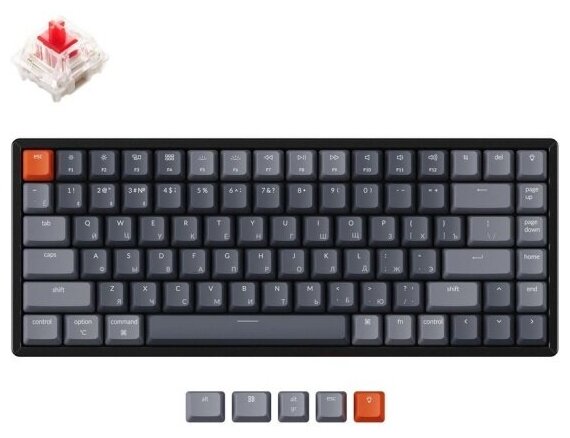 Клавиатура беспроводная Keychron K2, Light Grey, Al корпус, 84 клавиши, RGB подсветка, Red Switch (K2-C1H)