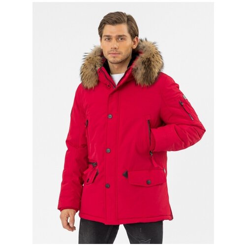 фото  аляска nortfolk зимняя, силуэт прямой, карманы, капюшон, отделка мехом, съемный мех, размер 70, красный
