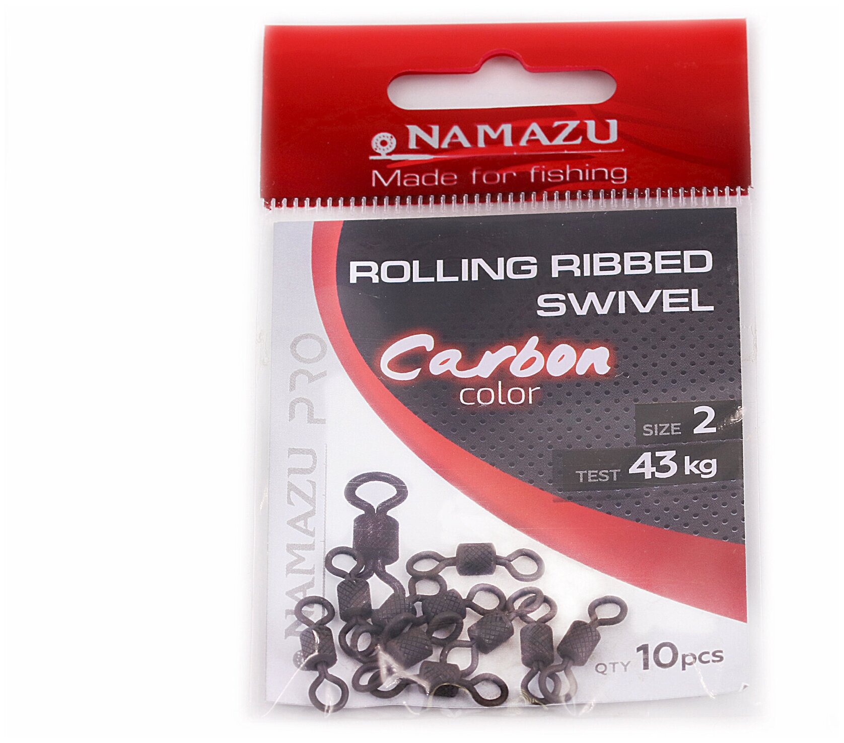 Вертлюг Namazu Pro ROLLING RIBBED SWIVEL латунь цв. Carbon р. 2 test-43 кг (уп. 10 шт.)