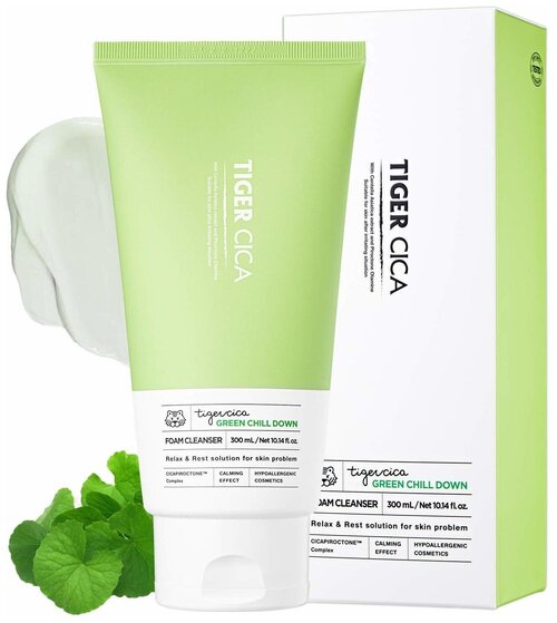 Its Skin Успокаивающая пенка для лица с экстрактом центеллы азиатской Tiger Cica Green Chill Down Foam Cleanser 300 мл