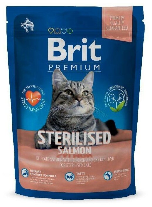 Сухой корм премиум класса Brit Premium Cat Sterilized Salmon & Chicken с лососем и курицей для взрослых Стерилизованых кошек 0,8 кг - фотография № 3