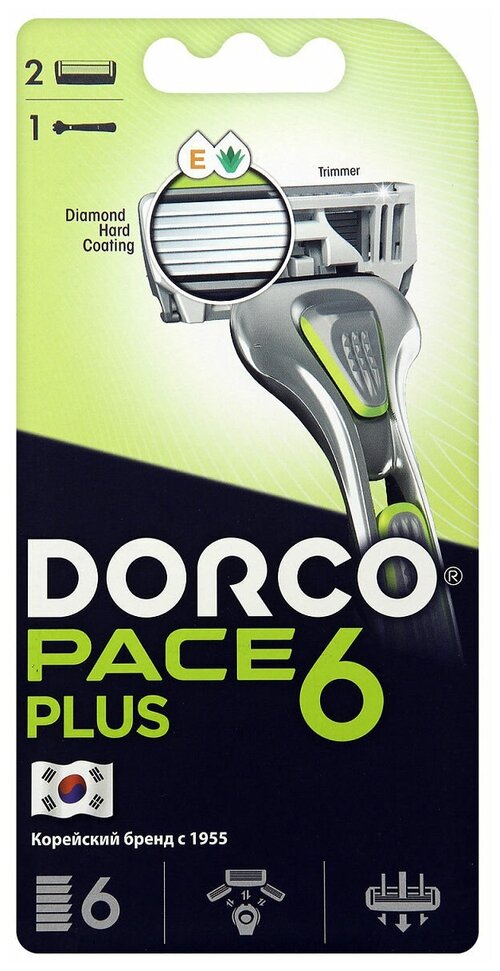 Бритвенный станок Dorco Pace 6 Plus, 1 кассета, 6 лезвий + 1 лезвие-триммер